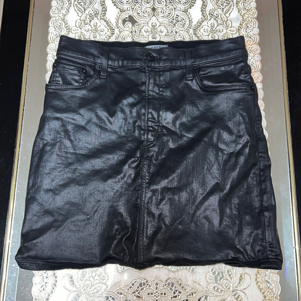 Agolde shiny black denim mini skirt